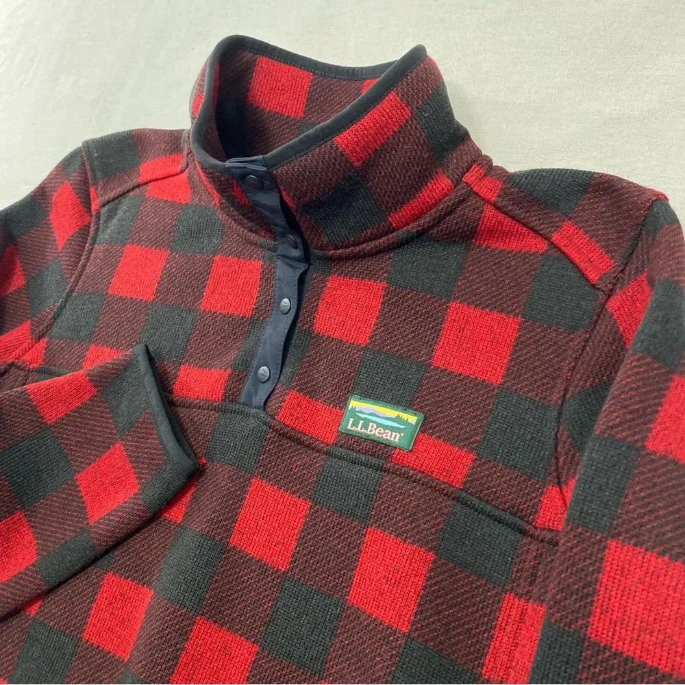 LL Bean Snap Fleece Sweater Women's Pullover Buffalo Plaid Size Large 500757 EUC - Picture 2 of 9